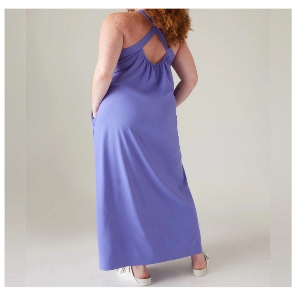 Athleta Arrival Maxi Cross Back Dress Dark Adonis Blue Size XS Athleisure Lilac - Picture 3 of 11